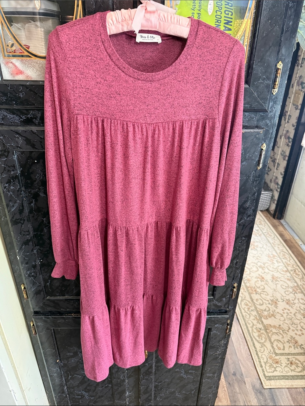Long Sleeve Pink Tiered Casual Dress